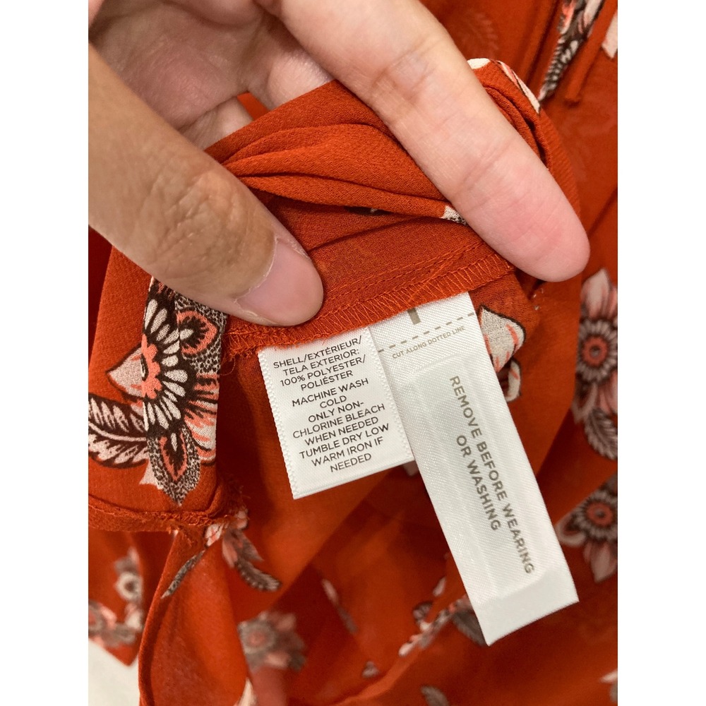 LOFT Rust Floral Tie-Neck Blouse - Picture 5 of 8